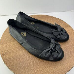 Sam‎ & Libby Womens Black Faux Leather Ballet Flats Bow Size 7 Y2K 90's